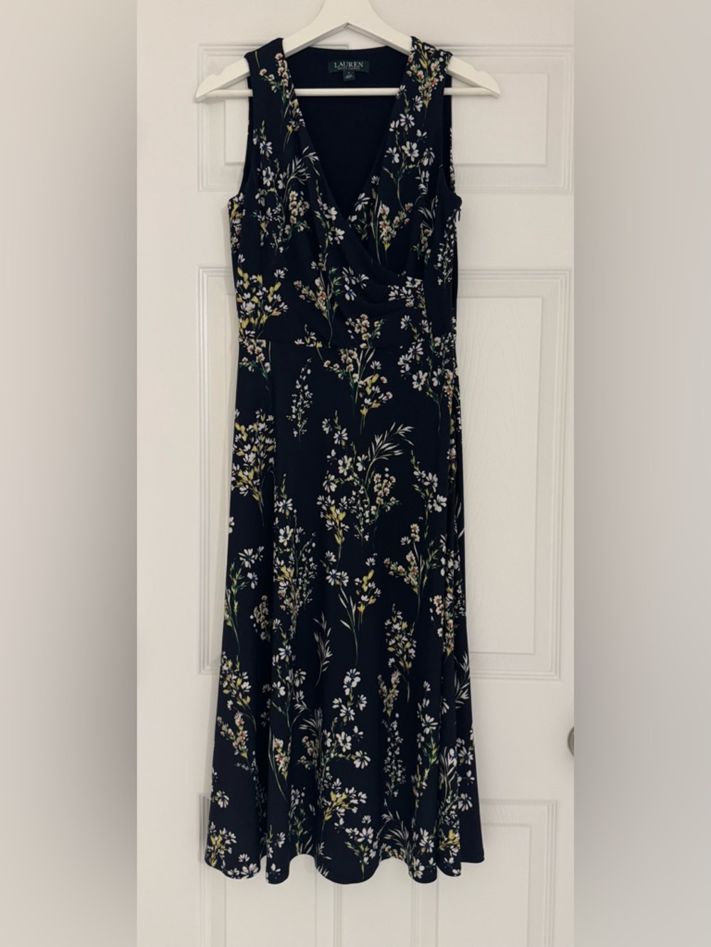 Lauren Ralph Lauren Navy Floral Midi Dress Sleeveless Fit & Flare Size 2